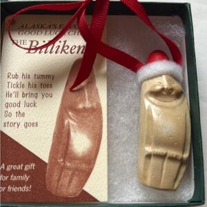 Vintage Billiken Ornament made from Alaskan Glacier Stone with Red Ribbon